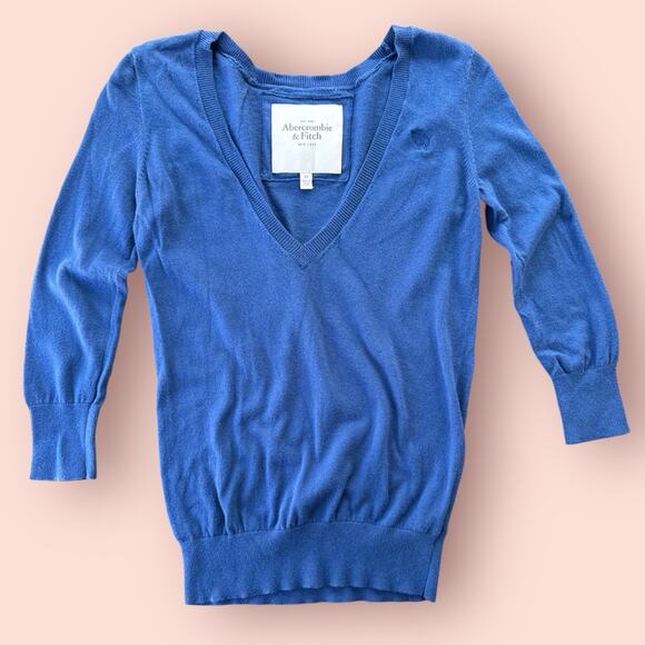 Abercrombie & Fitch Sweater Stretchy Size XS Y2K Academia Preppy Layering Blue - Picture 1 of 4